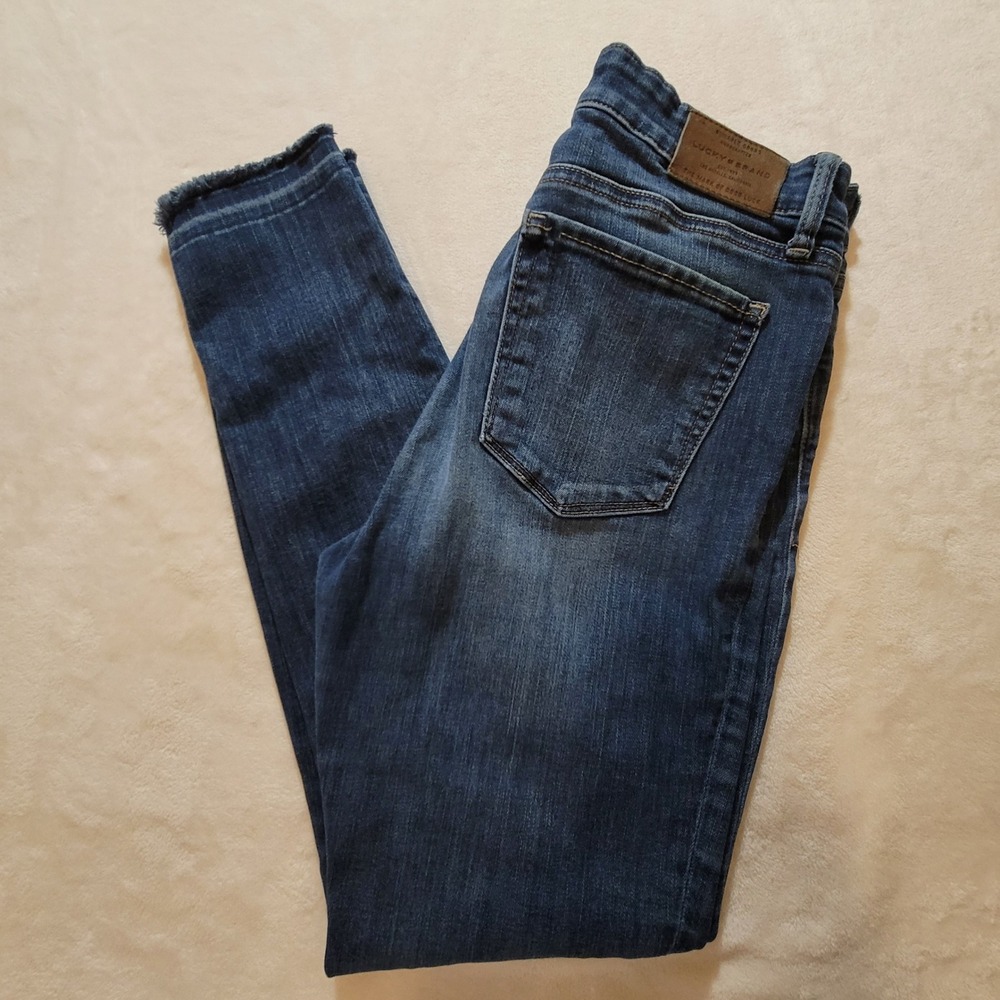 Lucky Brand Ava Skinny Jeans Womens 6/28 Dark‎ Wash Raw Hem Denim Mid Rise